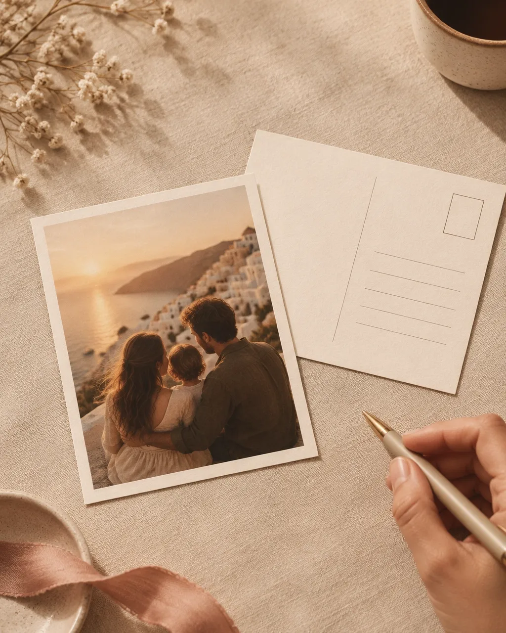 A personalised photo postcard showing the photo front and writable back