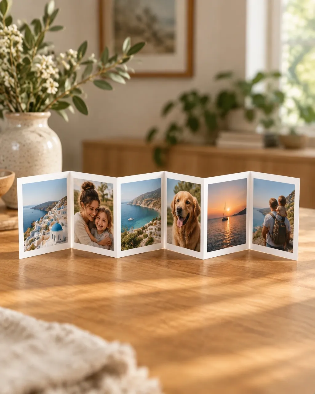 An unfolded photo leporello with personal photos